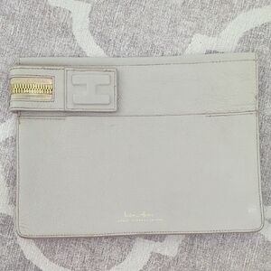 India Hicks Light Gray Leather Clutch Big Zipper